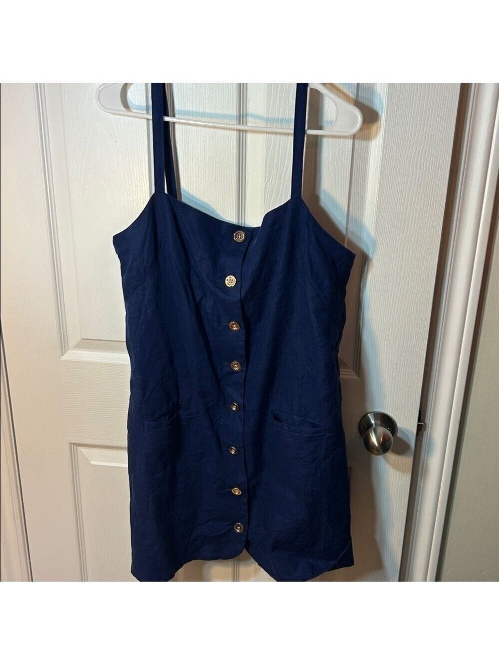 j.Crew Claudia blue linen dress with button accents size medium pockets - Picture 2 of 5